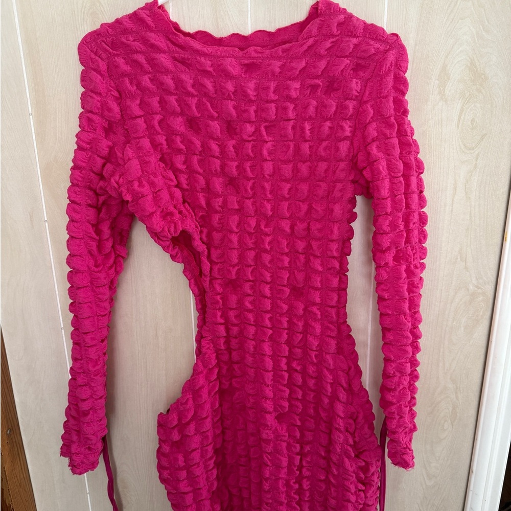 Textured Hot Pink Mini Dress